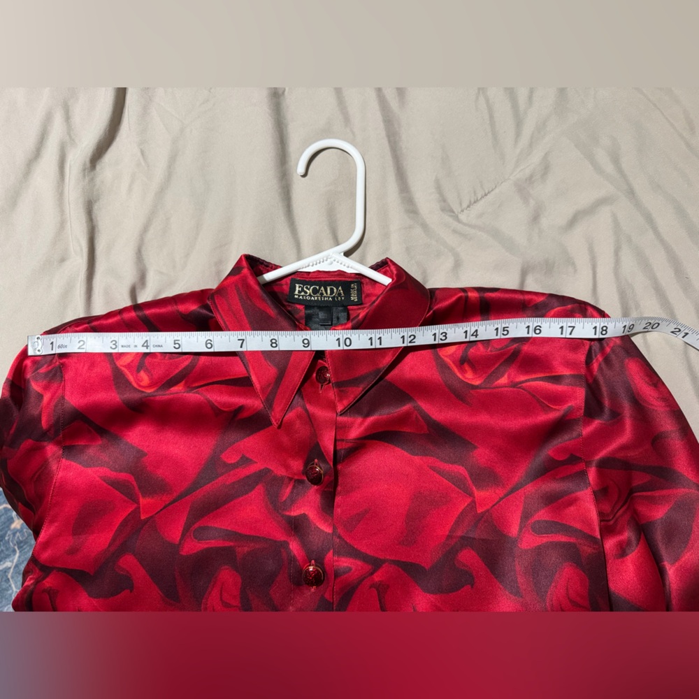 Vintage Escada Red and Black 100% Silk Blouse - Picture 9 of 9